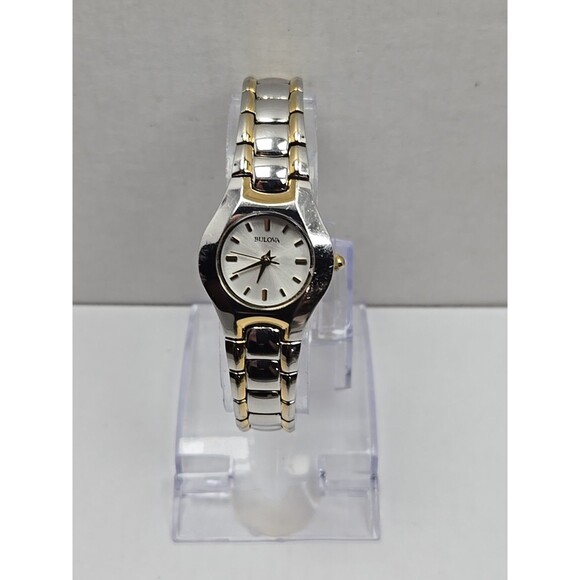 Bulova Ladies Two Tone Stainless Steel Silver Dial Quartz Watch New Battery 23mm - Picture 1 of 9